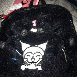 Kids Black Plush Character Backpack with Pink Accent - Brand Unspecified